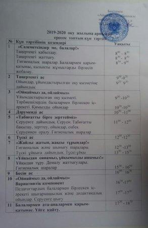 "Айшуақ" бөбекжай-бақшасының  күн тәртібі