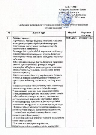 Сыбайлас жемқорлық тәуекелдеріне ішкі талдау жүргізу жөніндегі жұмыс жоспары